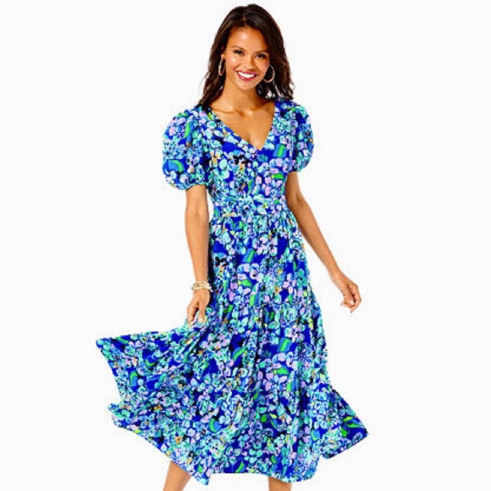 Lily Pulitzer Size 8 Grace tiered midi dress, blue
